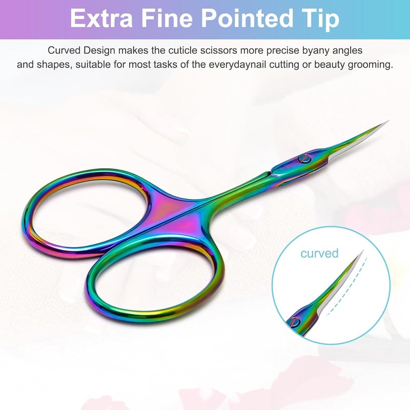 CGBE Manicure Scissors, Extra Fine Eyebrow Scissors for Grooming, Curved Blade Nail Scissors Precise Pointed Tip Grooming Kit for Eyebrow, Eyelash, Trim Nail and Dry Skin, Colorful - Image 2